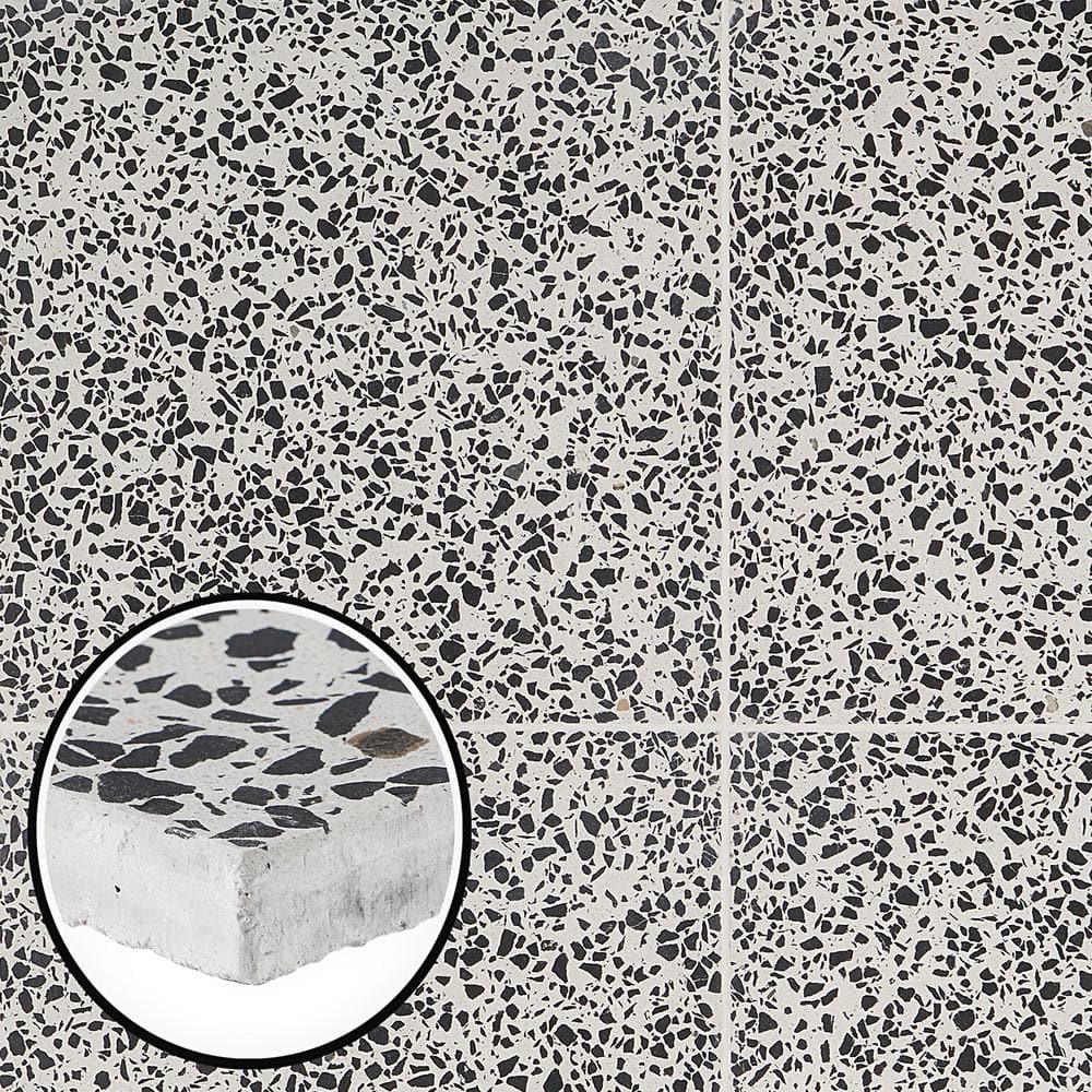 Durham Black and White Polished Terrazzo Floor and Wall Tile