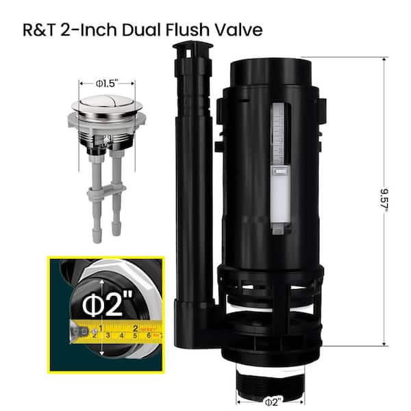 2 in. Dual Flush Valve and Top Push Button Toilet Repair Kit: Complete Inside Tank Replacement Kit for 2-Piece in Chrome