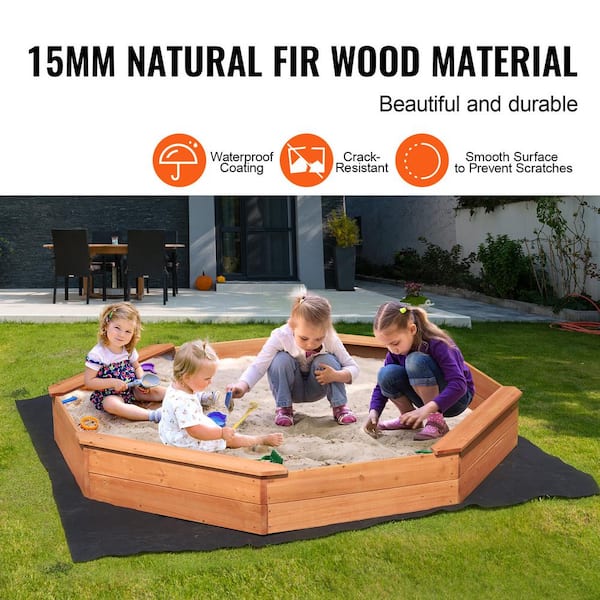 SVOPES Wooden Sandbox with Cover, 6 ft. W x 6 ft. L, Octagonal