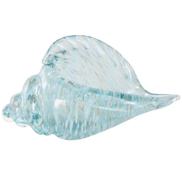 Litton Lane Blue Glass Textured Shell Sculpture with Gold and Cream Accents