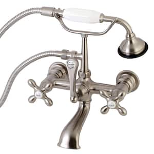 Vintage 7 in. Center 3-Handle Claw Foot Tub Faucet with Handshower in Brushed Nickel