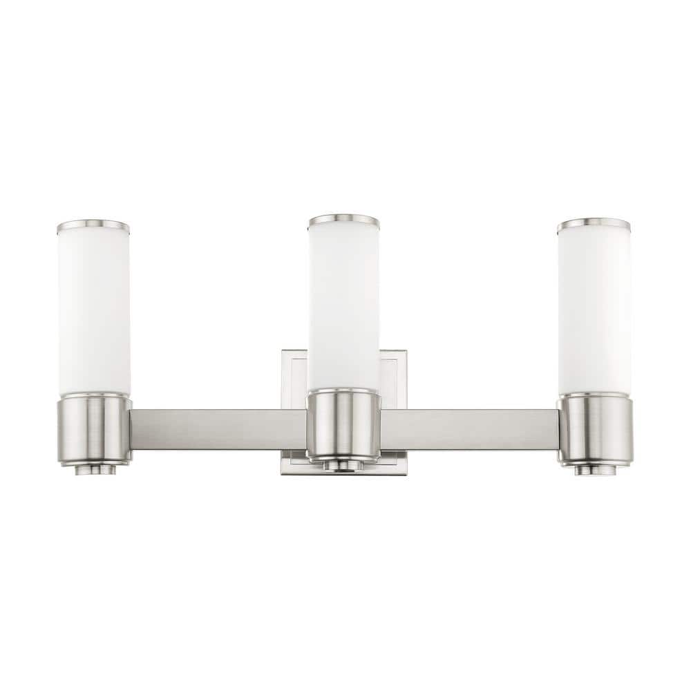 Elegant Brushed Nickel 3-Light Wall Sconce with Satin Opal White Glass