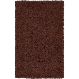 Solid Shag Chocolate Brown 3 ft. x 5 ft. Area Rug