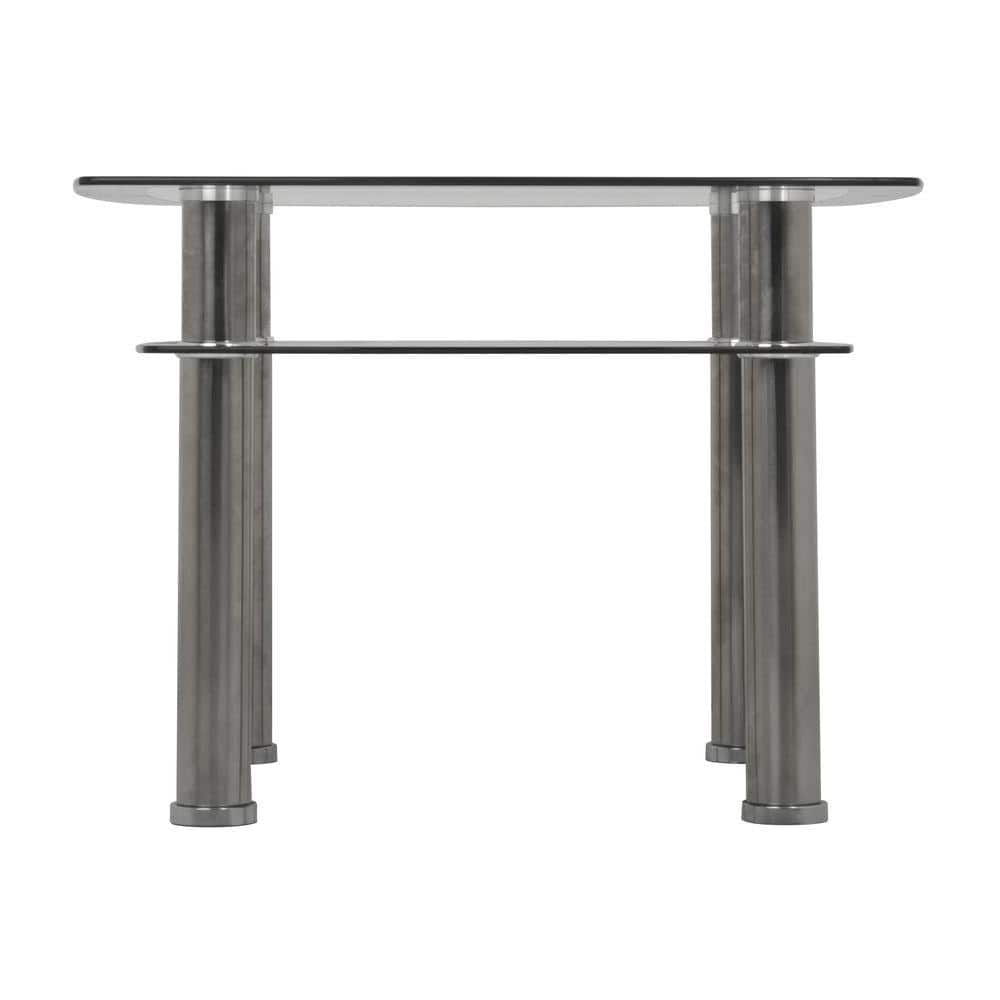 Modern Chrome Square End Table with Black Glass Shelf
