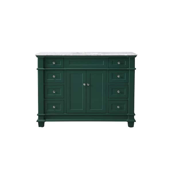 Unbranded Simply Living 48 in. Single Bathroom Vanity in Green with Marble Vanity Top in Carrara White