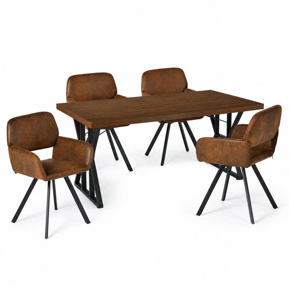 LEONARD 5-Piece Rectangular Brown MDF Top Dining Room Set with Brown Swivel Chairs Seats 4 price history on PriceWatchPro