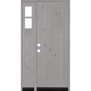 46 in. x 96 in. Knotty Alder 3 Panel Right-Hand/Inswing Clear Glass Grey Stain Wood Prehung Front Door w/Left Sidelite