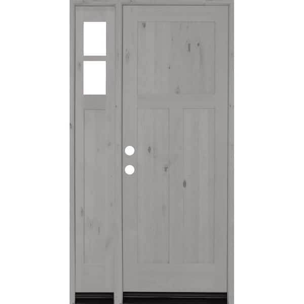 Krosswood Doors 56 in. x 96 in. Knotty Alder 3Panel Right-Hand/Inswing Clear Glass Grey Stain Wood Prehung Front Door with Left Sidelite