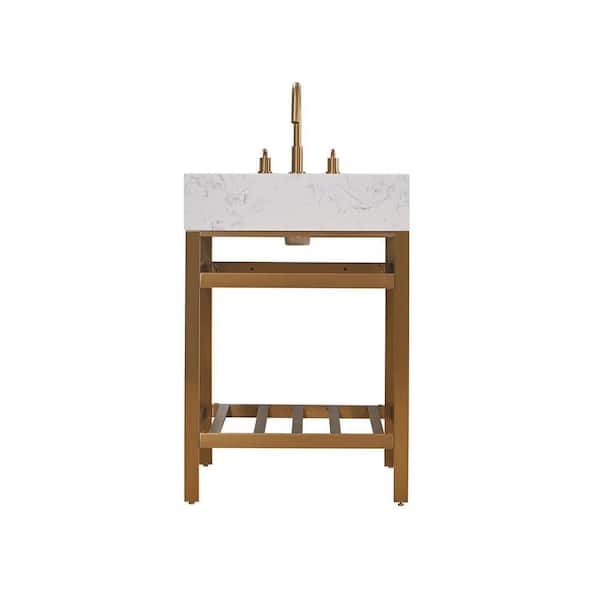 Altair Merano 24 in. W x 22 in. D x 35 in. H Bath Vanity in Brushed Gold with White Composite Stone Top