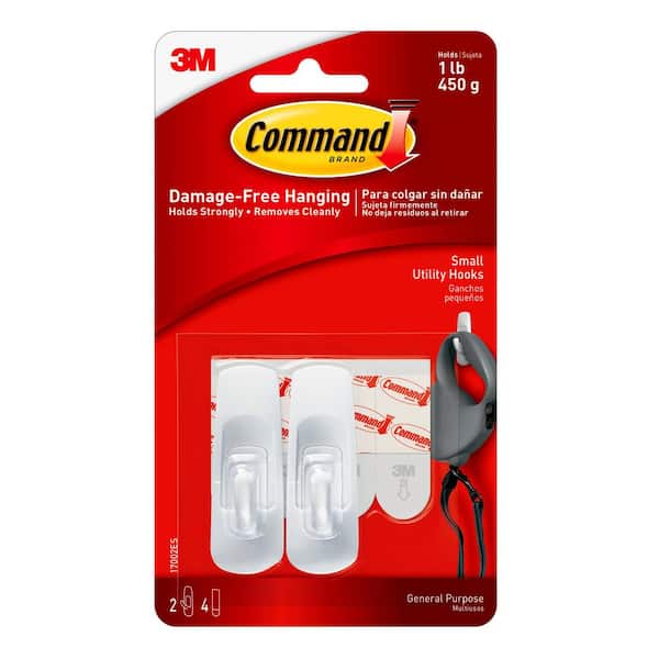 Command 1 lb. 2-1/4 in. White Small Plastic Hooks (2 Hooks, 4 Strips)