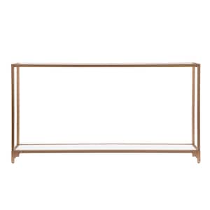 Shannon 56 in. Gold/White Standard Rectangle Glass Console Table with Storage