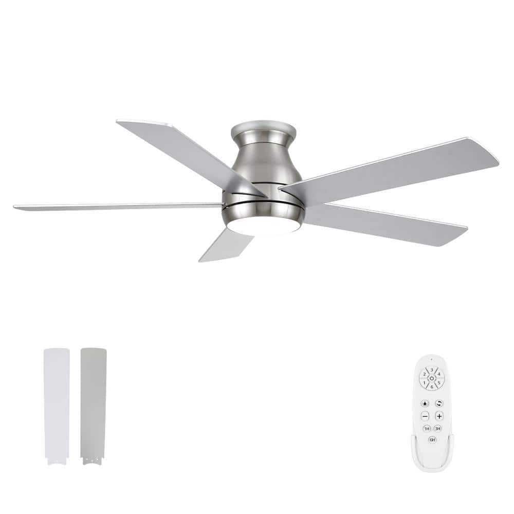 YUHAO Hommee 52 in. Indoor Integrated LED Brush Nickel Low Profile Ceiling  Fan with Reversible DC Motor and 5 Plywood Blades 52DDY1185SN - The Home 