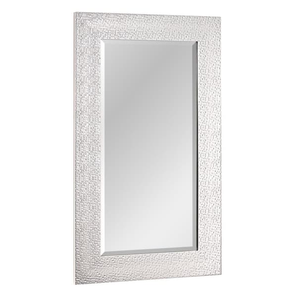 Head West 17 in. x 29 in. Chrome and White Tile Textured Frame Vanity Accent Mirror