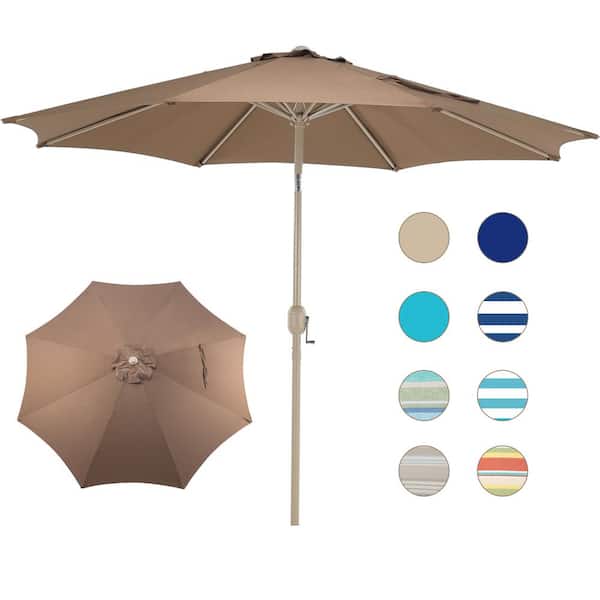 Aoodor 9 ft. Aluminum Market Patio Umbrella with Crank and Tilt in Coffee