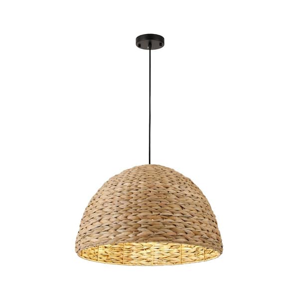 Unbranded Lydia 60-Watt 1 Light Vintage Lantern Pendant Light with Natural Brown Rattan Woven Shade, No Bulbs Included