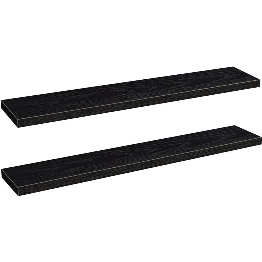 55.1 in. W x 9.3 in. D Black Long Decorative Wall Shelf, (Set of 2)