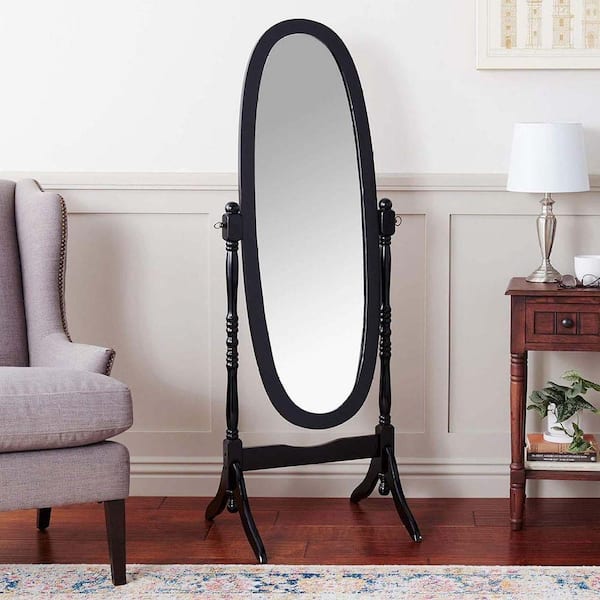 Black 22.50 in. W x 59.25 in. H Traditional Queen Anna Style Wood Floor Cheval Mirror, Black Finish
