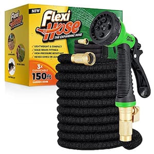 Flexi Hose 3/4 in x 150 ft. with 8 Function Nozzle Expandable Garden Hose, Lightweight and No-Kink Flexible, Black