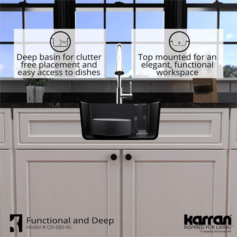 Black Quartz Composite 18'' Single Bowl Dual Mount Kitchen Sink