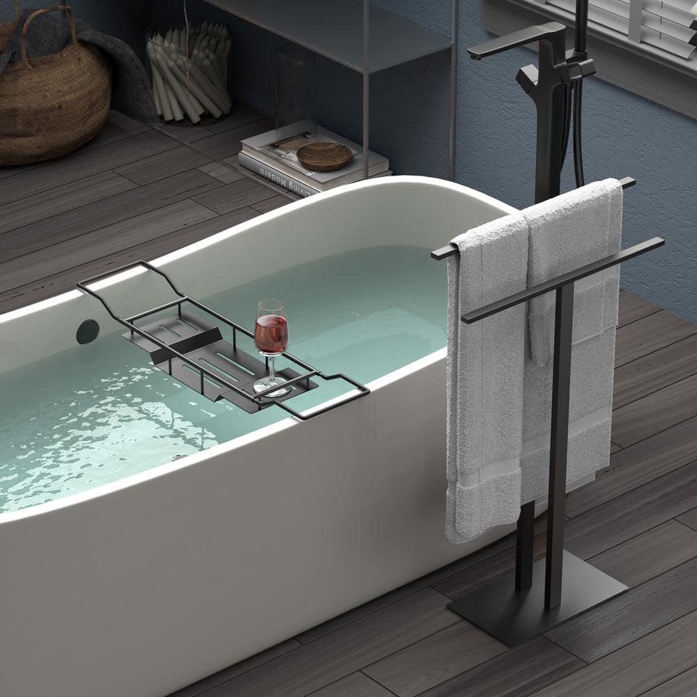 Matte Black Modern Two-Level Floorstanding Towel Holder