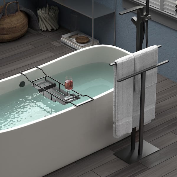 Modern 2-Bar Level Floor Standing Towel Rack Holder in Matte Black