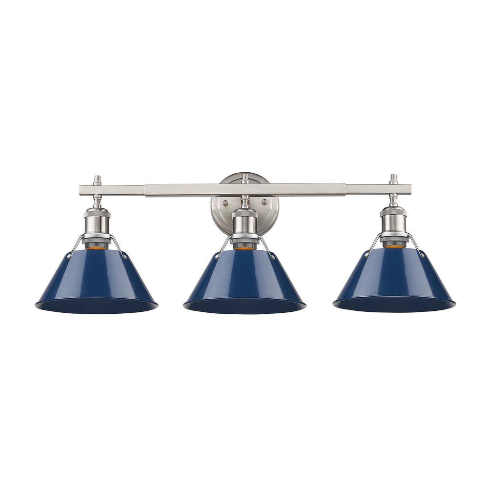 Transitional Pewter 24" Vanity Light with Navy Blue Shades