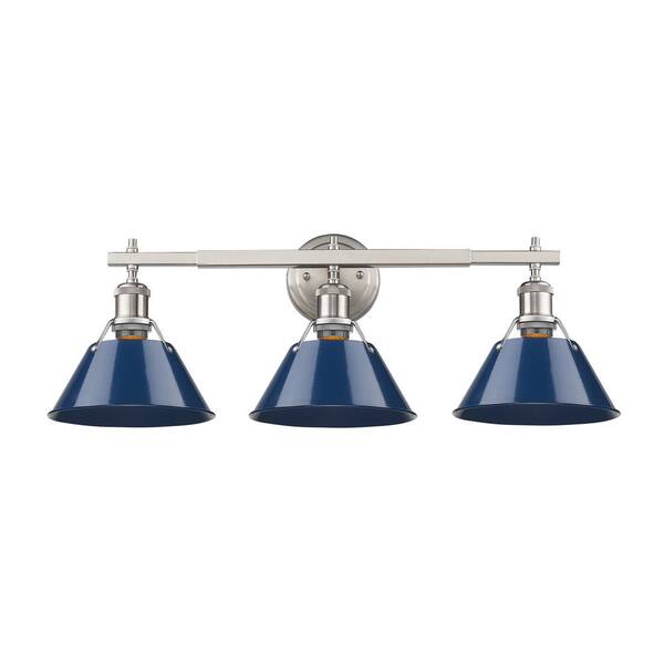 Golden Lighting - Orwell PW 3-Light Pewter Bath Light with Navy Blue Shade
