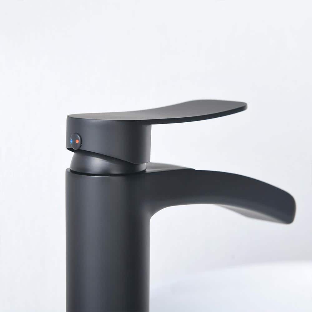 Matte Black Tall Single Handle Bathroom Faucet with Pop-Up Drain