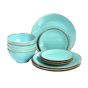 Seasons 12 Piece Turquoise Porcelain Dinnerware Set (Serving Set for 4)