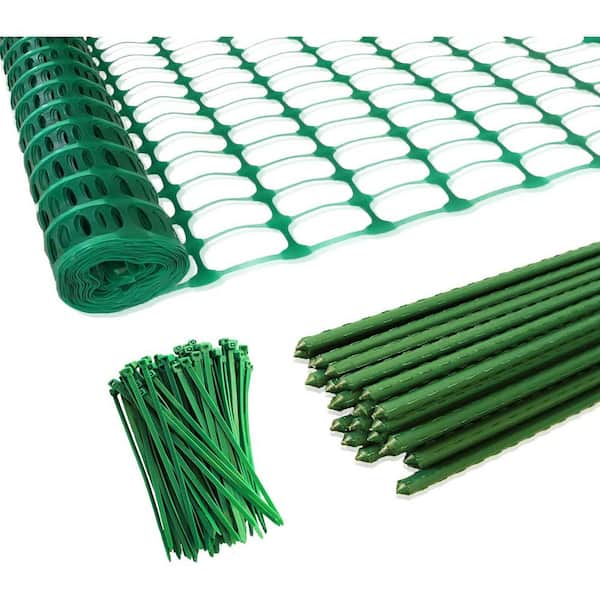Oyezvary 40 in. Green High-Density Plastic Garden Fence, Safety Netting with 25 Steel Stakes, Durable and Weather Resistant