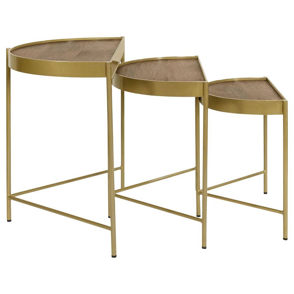 Tristen Brown and Gold Half-Moon Wood and Metal Nesting Tables