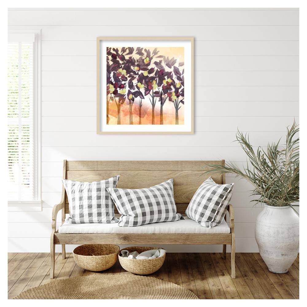 Purple Trees Abstract Graphic Art in Natural Wood Frame