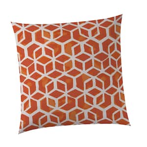 Orange Cubed Square Outdoor Throw Pillow