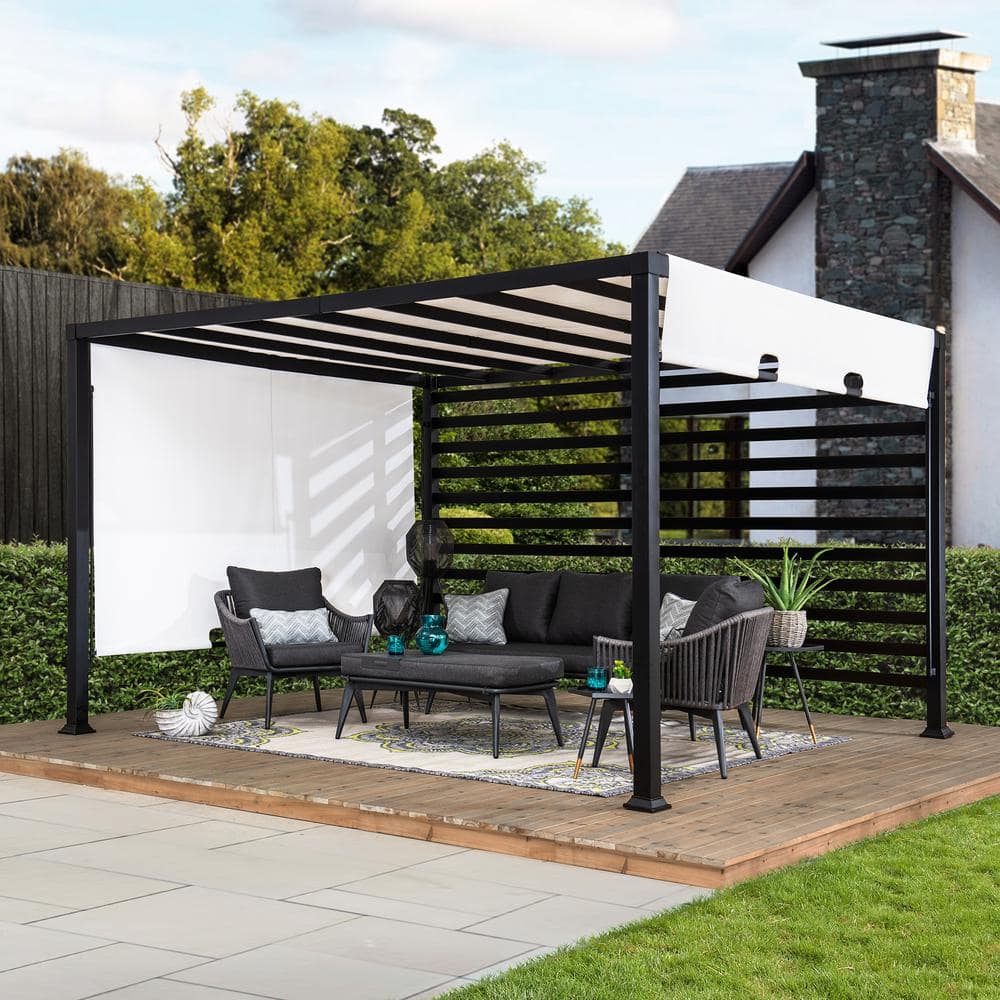 Sunjoy 10' x 12' Black Steel Pergola with White Canopy