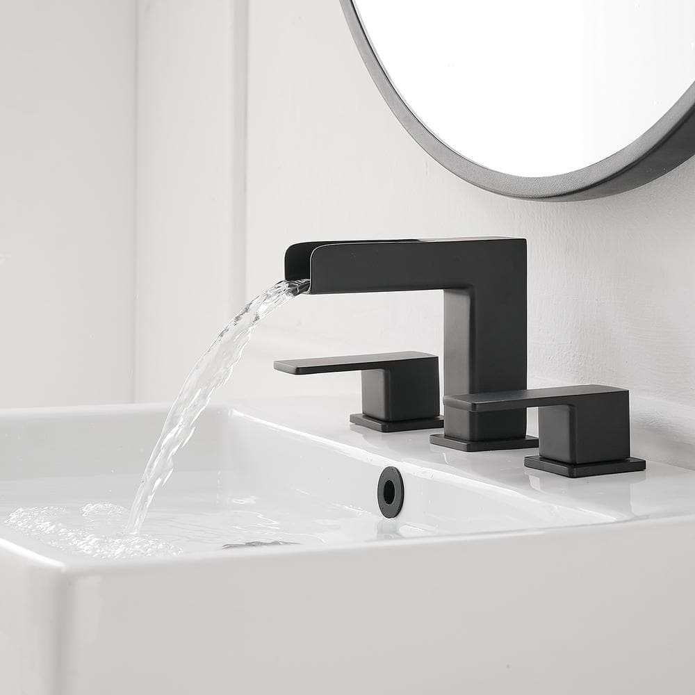 Matte Black Widespread 2-Handle Bathroom Faucet with Metal Drain