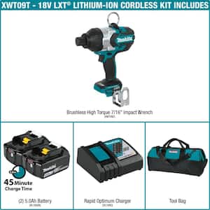 18V LXT Lithium-Ion Brushless Cordless High Torque 7/16 in. Hex Chuck Impact Wrench Kit w/ (2) Batteries 5.0Ah, Bag
