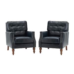 Hunfried Navy Vegan Leather Armchair with Solid Wood Legs (Set of 2)