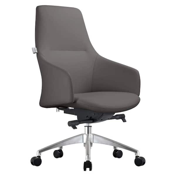 Leisuremod Celeste Mid-Back Leather Office Chair with Adjustable Height, Swivel, and Tilt, Grey