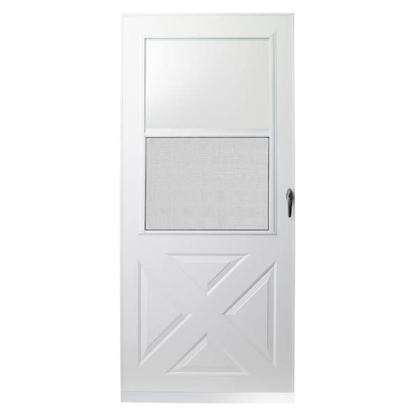 EMCO 30 in. x 80 in. 200 Series White Universal Crossbuck Aluminum Storm Door