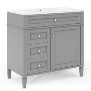 36 in. W x 18 in. D x 33 in. H Single Sink Freestanding Bath Vanity in Gray with White Rest Top and Adjustable Shelf