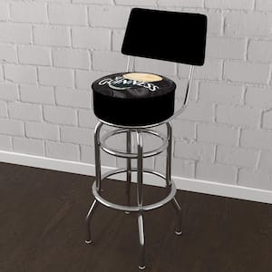 Guinness Smiling Pint 31 in. Black Low Back Metal Bar Stool with Vinyl Seat