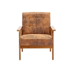 Mid-Century Upholstered Coffee Microfiber Accent Arm Chair with Solid Wood Frame