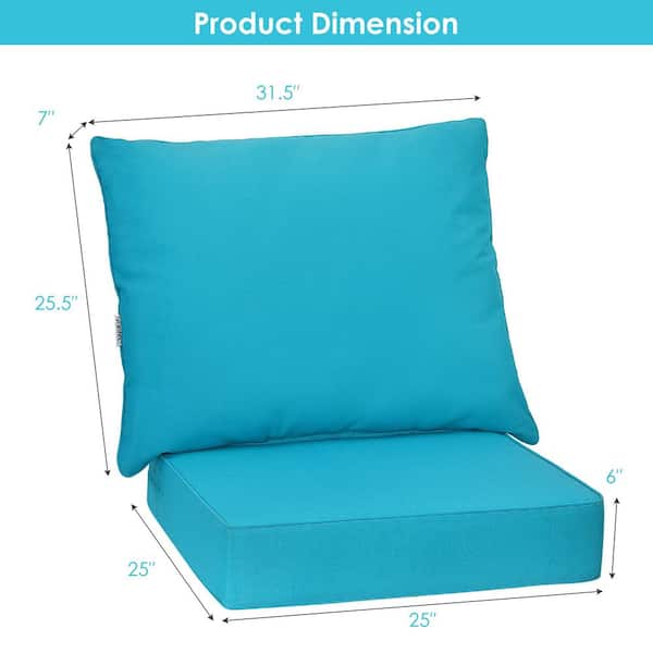 25 in. x 25 in. 2-Piece Deep Seating Outdoor Lounge Chair Cushion with Rope Belts in Turquoise
