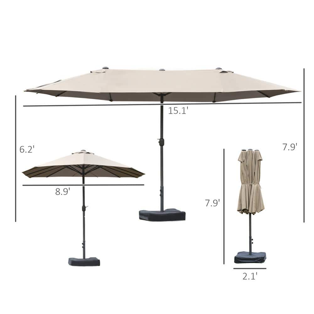 Off-White Steel Rectangular Outdoor Patio Umbrella with Manual Lift