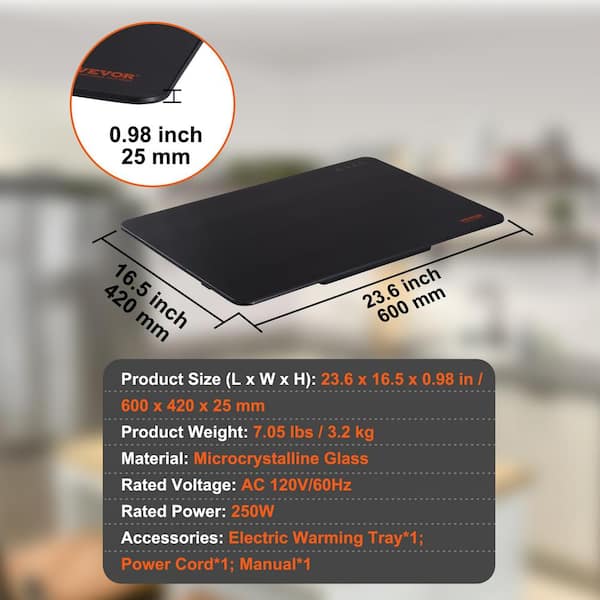 VEVOR Electric Warming Tray, Food Warming Trays for Buffet, Fast Heating  Warming Trays, Portable Tempered Glass Heating Tray, ETL, 23.6 x 16.5