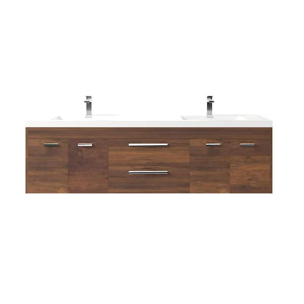 Lugano 72 in. Double Sink Floating Rosewood Bath Vanity with White Acrylic Top (Assembled)