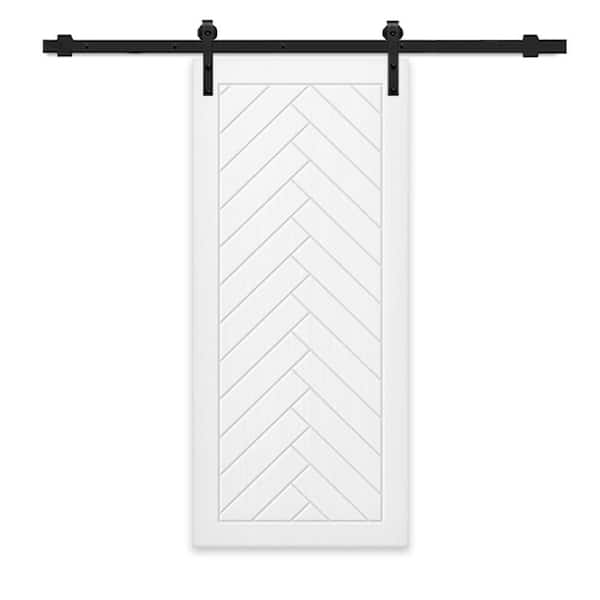 CALHOME 30 in. x 96 in. White Painted Composite MDF Paneled Interior Sliding Barn Door with Hardware Kit