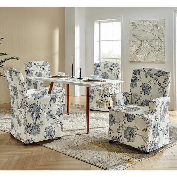 JAYDEN CREATION Adelina Jeacobean Traditional Roll Arm Dining Chair with Hooded Caster Wheels Set of 4