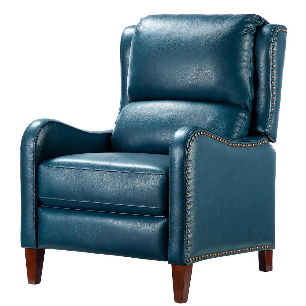 JAYDEN CREATION Hyde Modern Retro Turquoise Genuine Leather Wingback Recliner Upholstery