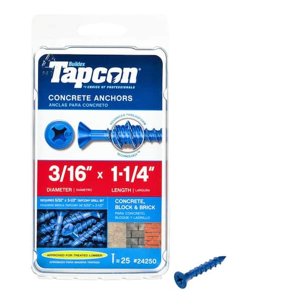 Tapcon 3/16 in. x 1-1/4 in. Phillips-Flat-Head Concrete Anchors (25-Pack)